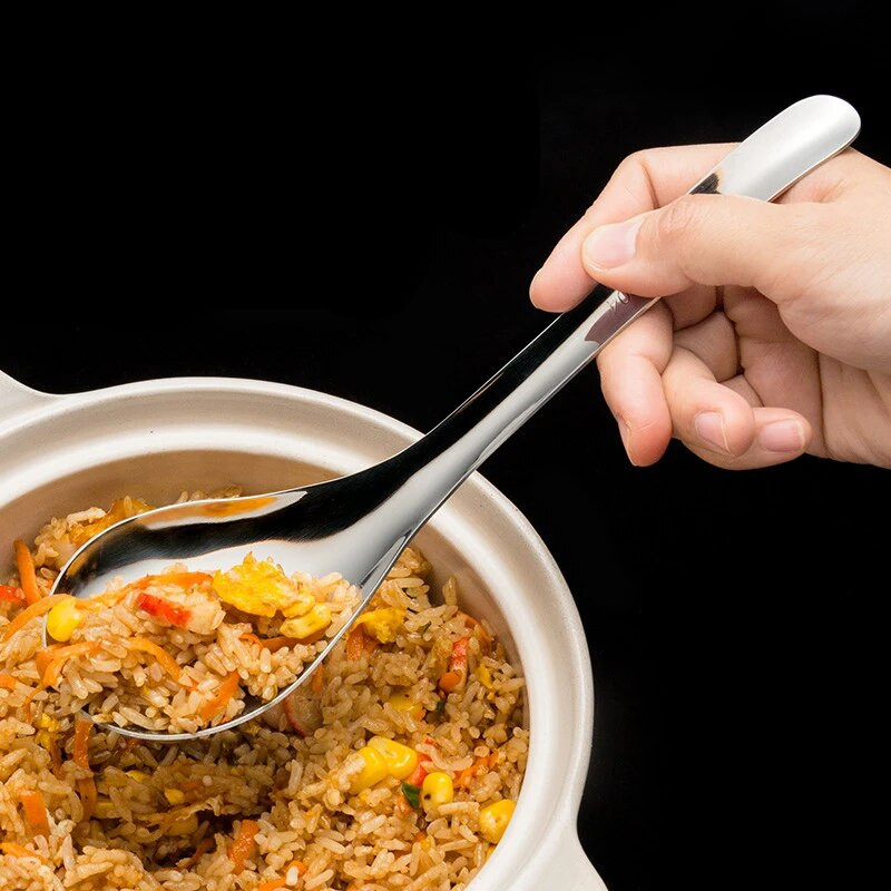 Kis kalap Ramen leves merőkanál rizs tálaló kanál rozsdamentes acél evőkanál hosszú nyelű étkészlet