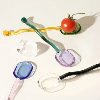 Creative Glass Milk Poons Χρωματιστό διαφανές επιδόρπιο καφέ Ανακατεύοντας κουτάλι μακριά λαβή Στρογγυλή ράβδος αναδευτήρα επιτραπέζιων σκευών κουζίνας 1 τεμ.