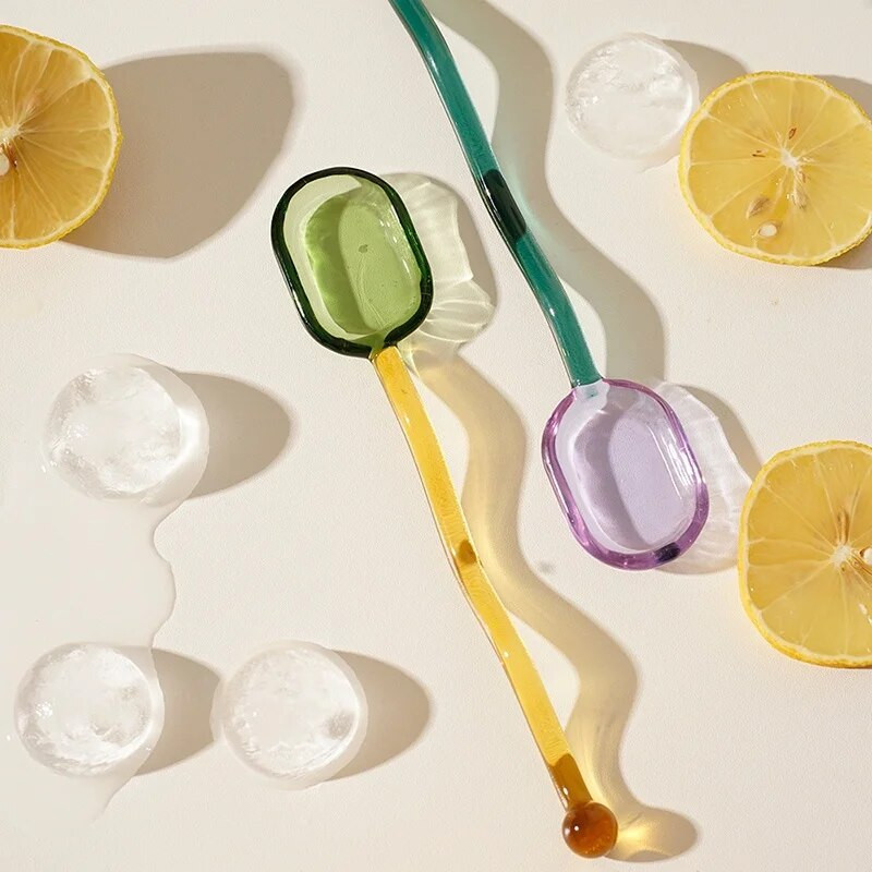Kreatív üveg tejkanalak színes átlátszó kávé desszert keverőkanál, hosszú nyelű, kerek konyhai étkészlet, keverőrúd 1 db