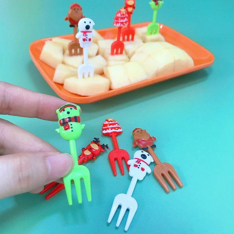 20db karácsonyi Bento ételcsákány műanyag gyümölcspálcika villák újrafelhasználható ebédlődoboz fogpiszkáló gyerekdísz válogatós evőknek