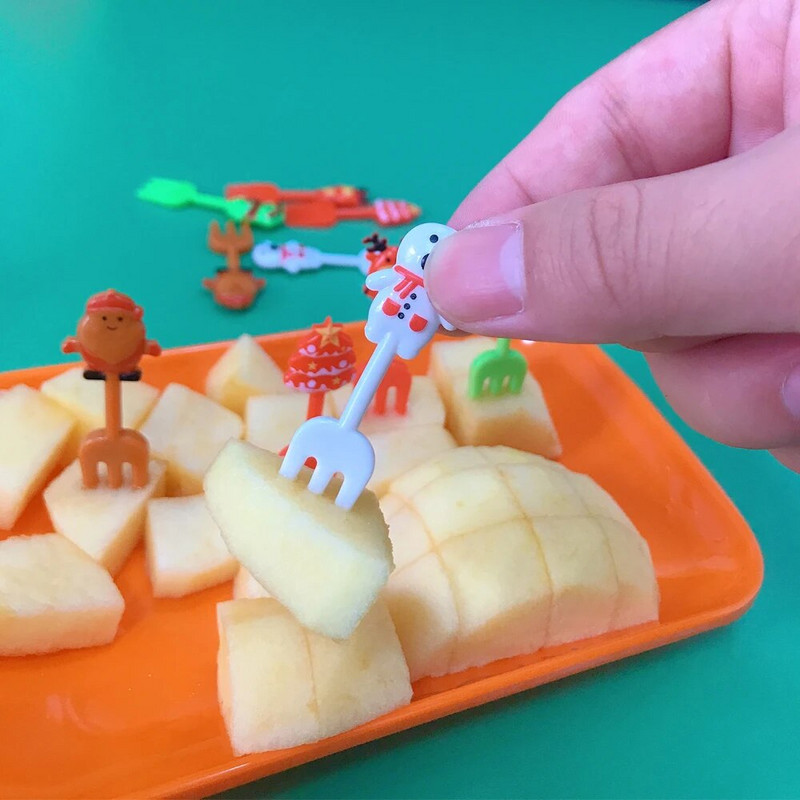 20db karácsonyi Bento ételcsákány műanyag gyümölcspálcika villák újrafelhasználható ebédlődoboz fogpiszkáló gyerekdísz válogatós evőknek