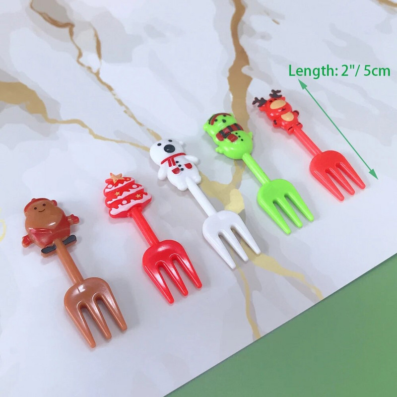 20db karácsonyi Bento ételcsákány műanyag gyümölcspálcika villák újrafelhasználható ebédlődoboz fogpiszkáló gyerekdísz válogatós evőknek