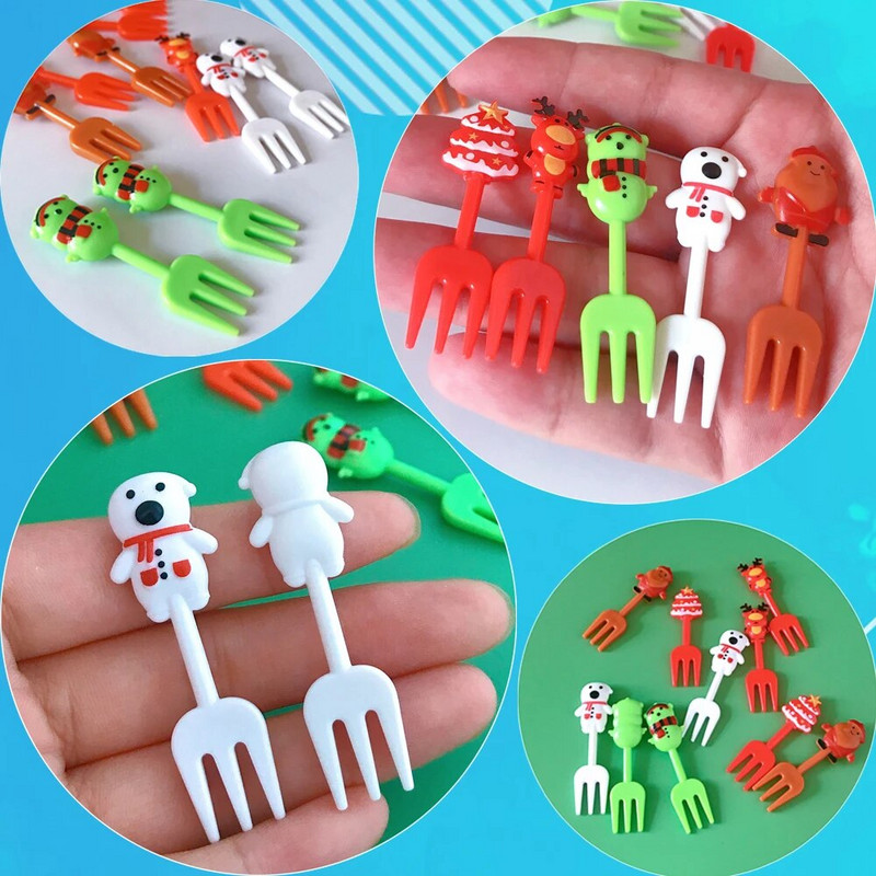 20db karácsonyi Bento ételcsákány műanyag gyümölcspálcika villák újrafelhasználható ebédlődoboz fogpiszkáló gyerekdísz válogatós evőknek