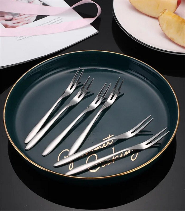 Rozsdamentes acél gyümölcsvilla, 13 cm-es, kétágú, snack torta desszertvillák étkészletek Étterem Kávéház Otthon Party Konyha Gyümölcsvilla