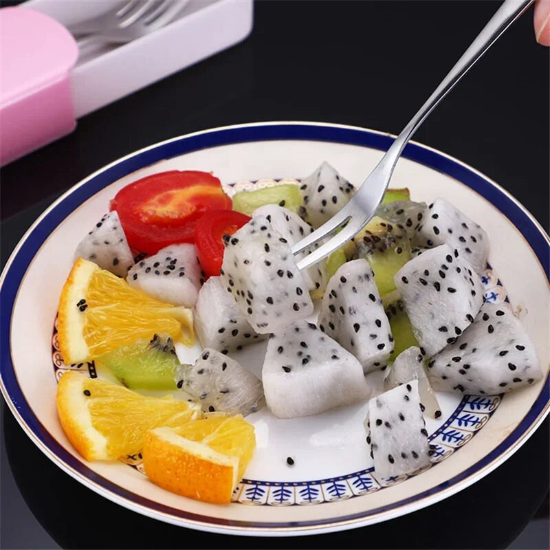 Rozsdamentes acél gyümölcsvilla, 13 cm-es, kétágú, snack torta desszertvillák étkészletek Étterem Kávéház Otthon Party Konyha Gyümölcsvilla