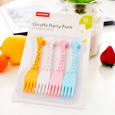 12 τμχ Cartoon Cute Giraffe Food Επιλογές για Παιδιά Μεσημεριανό Bento Snack Cake Επιδόρπιο Πιρούνι φρούτων Οδοντογλυφίδα Kawaii Αξεσουάρ κουζίνας