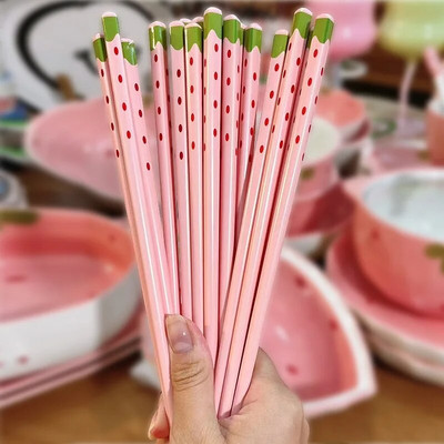 1 чифт керамични пръчици Екологични кухненски инструменти Китайски пръчици Нехлъзгащи се керамични съдове Колекция ягоди