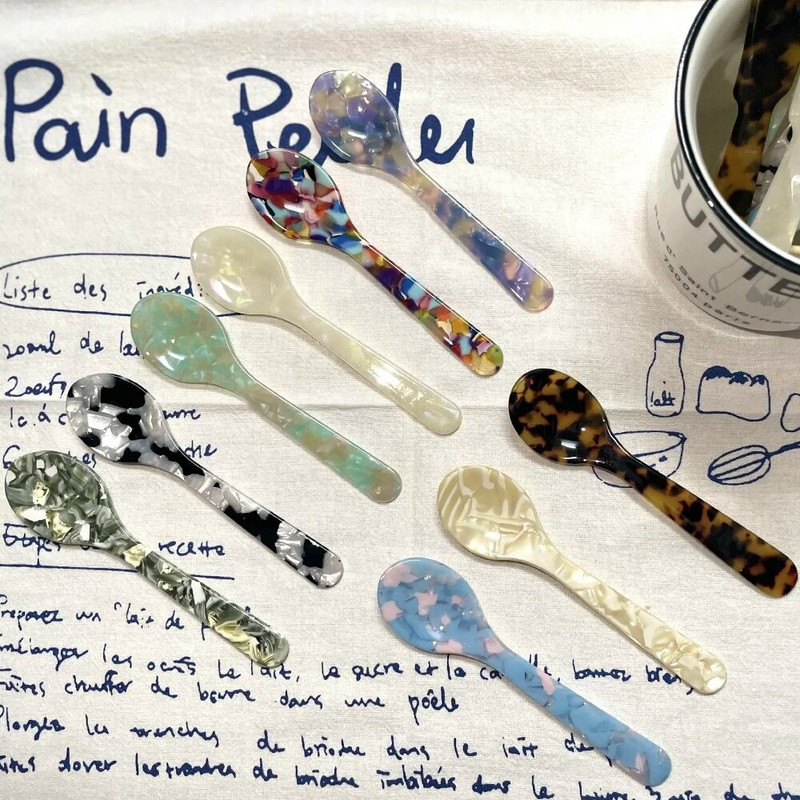 11 cm Színes akril jégkanál krém kávé kaviár kanál keverő kanalak desszert kanál teáskanál kézműves konyhai eszközök étkészlet