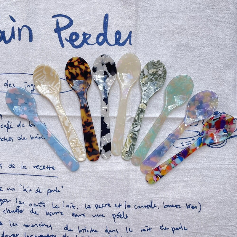 11 cm Színes akril jégkanál krém kávé kaviár kanál keverő kanalak desszert kanál teáskanál kézműves konyhai eszközök étkészlet