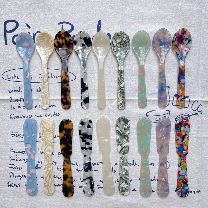 11 cm Színes akril jégkanál krém kávé kaviár kanál keverő kanalak desszert kanál teáskanál kézműves konyhai eszközök étkészlet