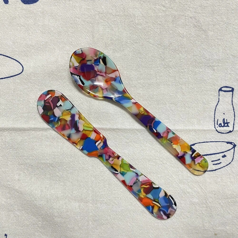 11 cm Színes akril jégkanál krém kávé kaviár kanál keverő kanalak desszert kanál teáskanál kézműves konyhai eszközök étkészlet