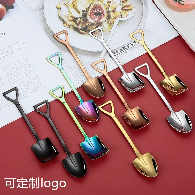 Rozsdamentes acél kávéskanál Retro lapátos kanál fagylalthoz Kreatív teáskanál Evőeszköz bár eszköz evőeszköz készlet Kanalak