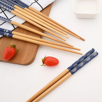 Многократно 5 чифта прибори за хранене, ръчно изработени бамбукови японски пръчици от естествено дърво Суши храна Котешко цвете Многоцветни дървени пръчици