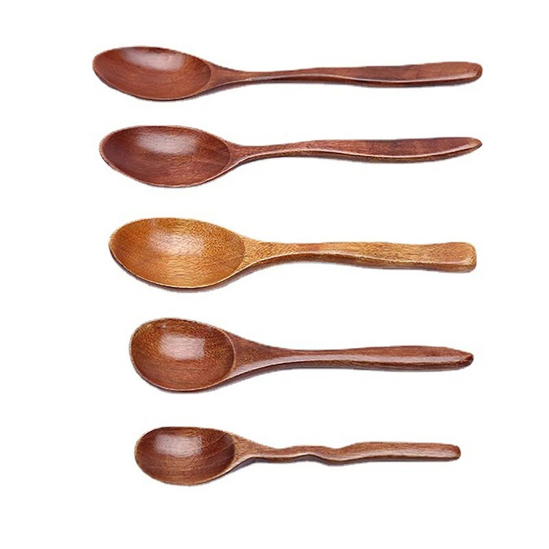 1 db természetes fából készült kanalak étkészlet hosszú nyelű leves teáskanál tartós rizs desszert mézes kanál Otthoni konyhai főzőedények