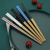 Χρυσά γυαλιστερά chopsticks από ανοξείδωτο ατσάλι Κορεάτικο στιλ μεταλλικό τσοπ ξυλάκι Επιδόρπιο για το σπίτι Επιτραπέζιο σκεύος Κουζίνα Εργαλείο Φορητό επαναχρησιμοποιούμενο