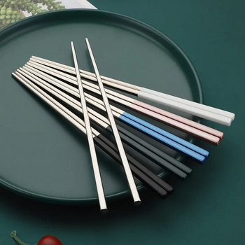 Χρυσά γυαλιστερά chopsticks από ανοξείδωτο ατσάλι Κορεάτικο στιλ μεταλλικό τσοπ ξυλάκι Επιδόρπιο για το σπίτι Επιτραπέζιο σκεύος Κουζίνα Εργαλείο Φορητό επαναχρησιμοποιούμενο