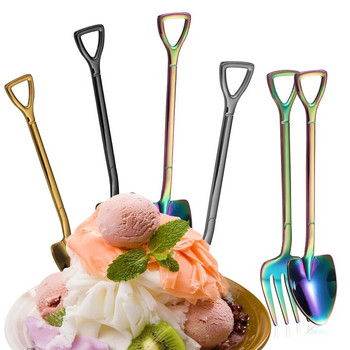 Лъжица и вилица за сладолед с форма на гореща лопата Многоцветна лъжица Вилица с дълга дръжка Инструмент за сладолед за кафе Кухненски аксесоари