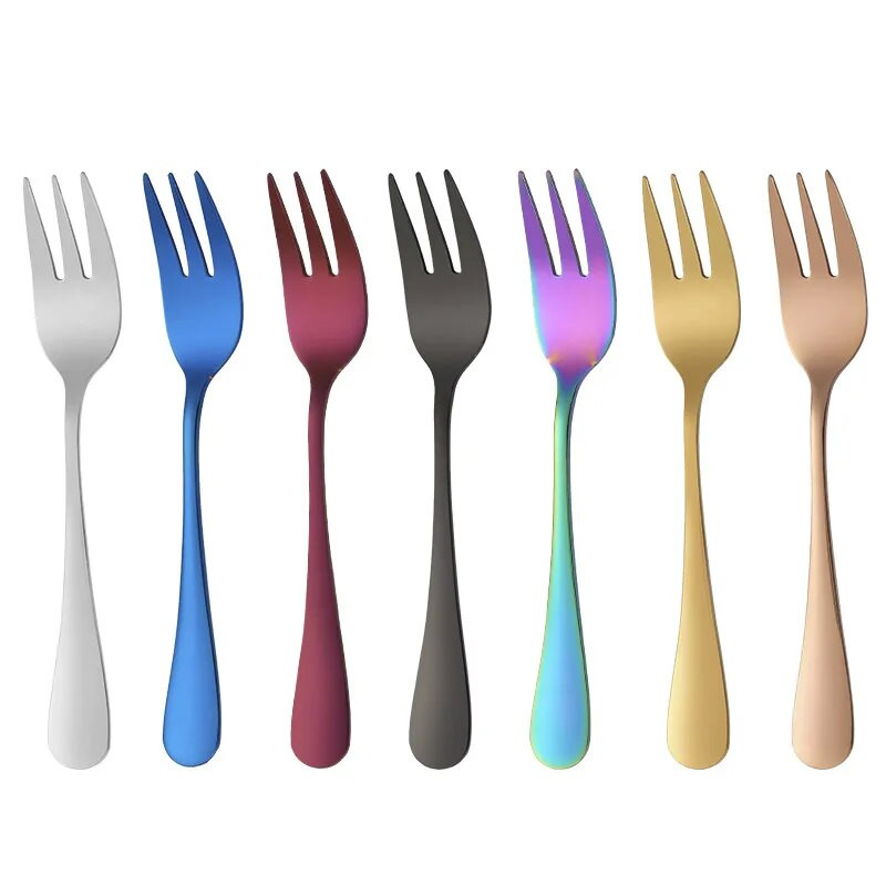 Süteményvilla rozsdamentes acél arany villák gyümölcssalátához, ételválogatás Hasznos desszert kis villa étkészlethez 8db