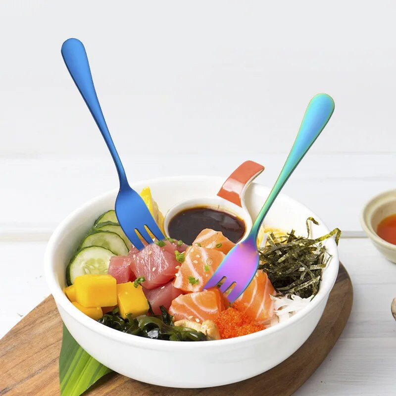 Süteményvilla rozsdamentes acél arany villák gyümölcssalátához, ételválogatás Hasznos desszert kis villa étkészlethez 8db