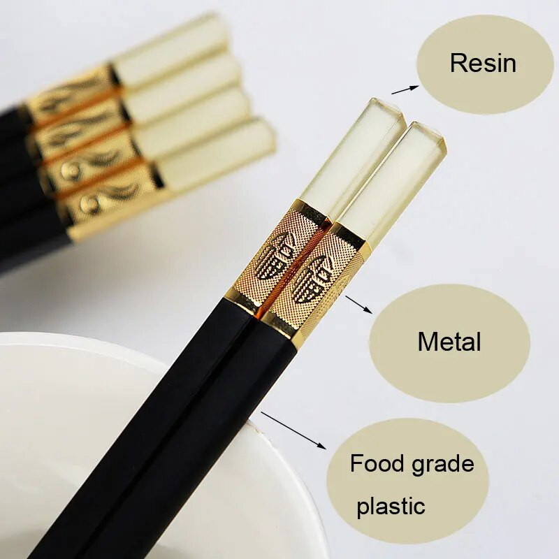 Egy pár háztartási pálcika Kiváló minőségű antibakteriális 99,9%-os élelmiszeripari minőségű műanyag borostyánötvözet ajándék éttermi pálcikákhoz D455