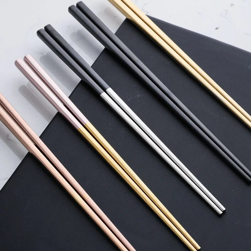 Rozsdamentes acél pálcika Többszínű, újrafelhasználható pálcika csúszásmentes ételpálcika Evőeszközök 21 cm-es pálcikák Evőeszközök Konyhai eszközök