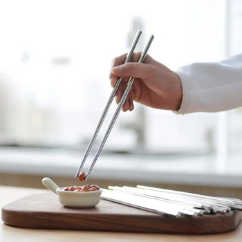 2 чифта китайски пръчици от неръждаема стомана Неплъзгащи се пръчици от неръждаема стомана Комплект пръчици за многократна употреба Кухненски пръчици за суши