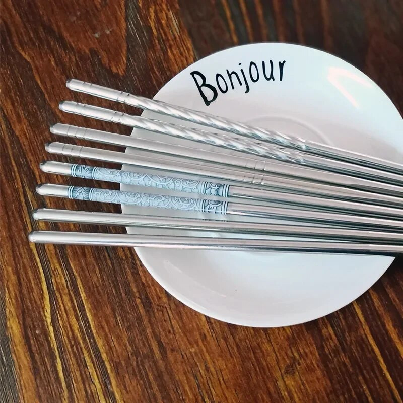 2 pár kínai rozsdamentes acél pálcika csúszásmentes rozsdamentes acél pálcika szett Újrafelhasználható ételpálcikák Konyhai sushi pálcikák