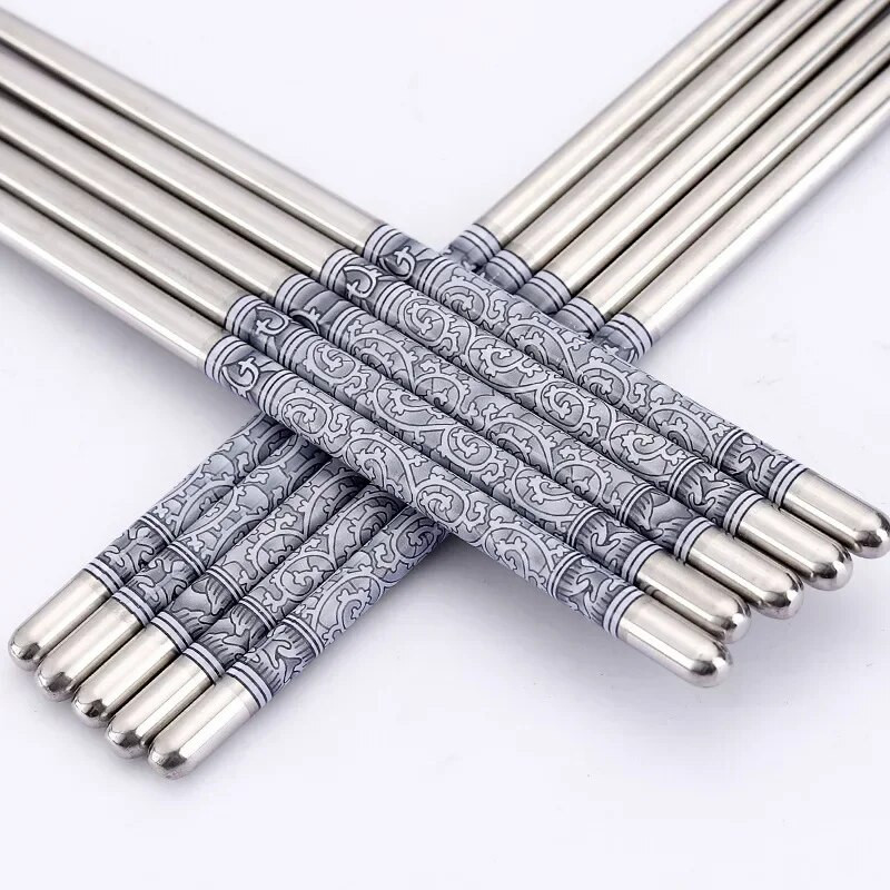 2 pár kínai rozsdamentes acél pálcika csúszásmentes rozsdamentes acél pálcika szett Újrafelhasználható ételpálcikák Konyhai sushi pálcikák