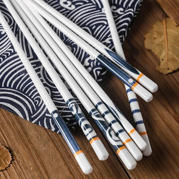 5 чифта/комплект сини и бели порцеланови пръчици за хранене Керамични китайски пръчици за хранене Дълги пръчици за хранене Суши пръчици за хранене Подаръци