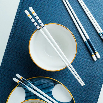 5 чифта/комплект сини и бели порцеланови пръчици за хранене Керамични китайски пръчици за хранене Дълги пръчици за хранене Суши пръчици за хранене Подаръци