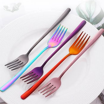 8 цвята вилица за вечеря от неръждаема стомана с дълга дръжка Korean Rainbow Fork Хотелски ресторант Парти консумативи Съдове за хранене Steak Златна вилица