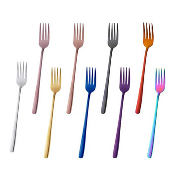 8 цвята вилица за вечеря от неръждаема стомана с дълга дръжка Korean Rainbow Fork Хотелски ресторант Парти консумативи Съдове за хранене Steak Златна вилица