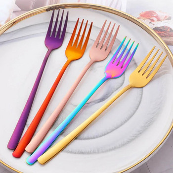 8 цвята вилица за вечеря от неръждаема стомана с дълга дръжка Korean Rainbow Fork Хотелски ресторант Парти консумативи Съдове за хранене Steak Златна вилица