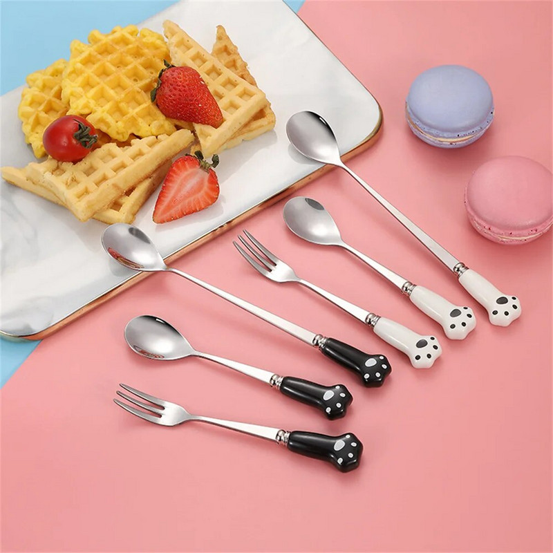 1db rozsdamentes acél kés villa kanál fagylalt desszert kanál Rajzfilm Kanálfesztivál étkészlet Ajándék gyerekeknek Konyhai eszközök