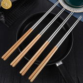 Chopsticks μήκους 40 cm από ανοξείδωτο ατσάλι Noodle Frying Food Chop Stick Κουζίνα Αντιολισθητική Ξύλινη Λαβή Αντιζευκτικό Εργαλείο μαγειρέματος σε ζεστή κατσαρόλα
