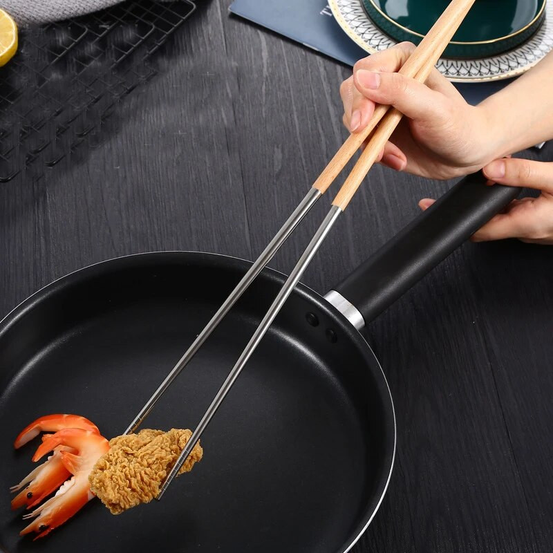 40 cm hosszú, rozsdamentes acél pálcika tésztás sütéshez étel szeletelő pálcika konyhai csúszásmentes fa fogantyús forrázásgátló forró edényes főzőeszköz