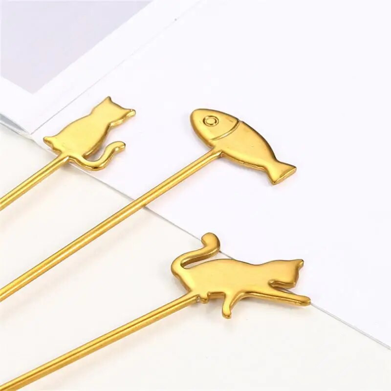 1db kávéskanál rozsdamentes acél teáskanál arany fagylalt kanalak koktélkeverő kanalak rajzfilm macska alakú desszert gombócok