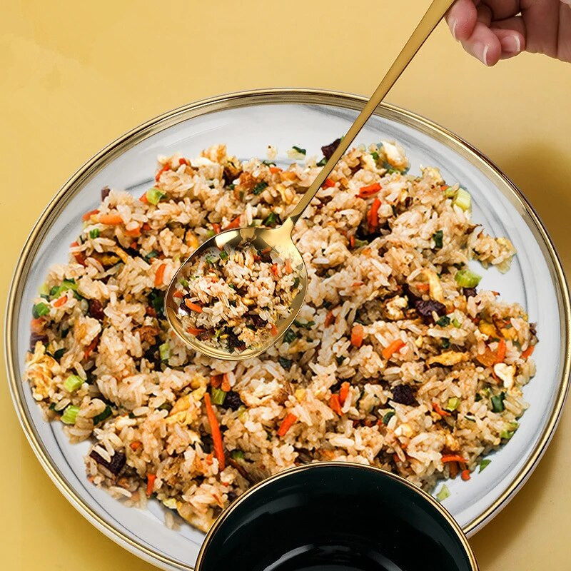 Rozsdamentes acél meghosszabbított nyelű nyilvános saláta kanál villa étkészlet Sűrített tálalószűrő evőeszköz evőeszköz készlet