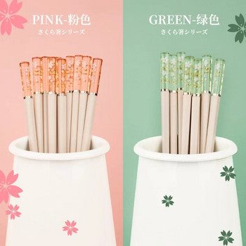 5 чифта/комплект японски пръчици с кехлибарена череша антибактериални цветя против хлъзгане пръчици за котлети за суши храна Сладки пръчици за хранене в кутия