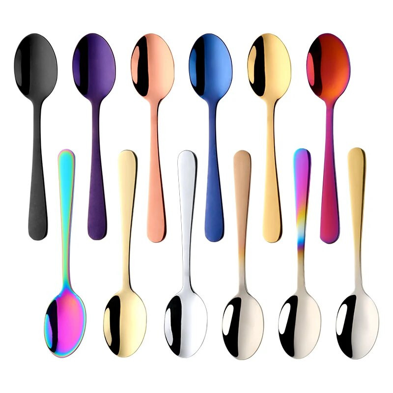 2 db teáskanál 18/8 rozsdamentes acél torta gyümölcskanál desszerthez Kis kávékanál Arany desszert eszközök uzsonnaételekhez