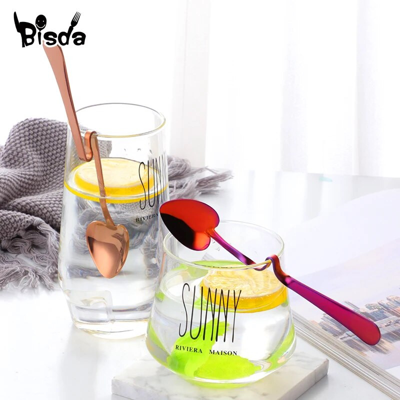 Lógó csésze kávéskanál szív alakú rozsdamentes acél gombóc Ezüst cukor desszert kanalak arany keverő teáskanál uzsonnalé eszközök