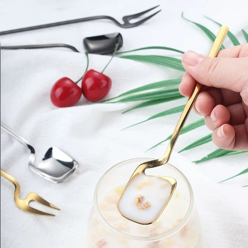 1db rozsdamentes acél gyümölcsvilla falra szerelhető aranyozott villa hosszú nyelű stílusos latte fagylalt fagylaltos kávéskanál kanalak