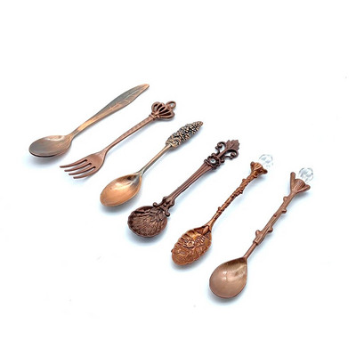 6 tk Vintage lusikad kahvli söögiriistade komplekt Mini Royal Style metallist kullast nikerdatud teelusikatäis kohvi suupisted puuviljad magustoidu kahvliga köögiriistad