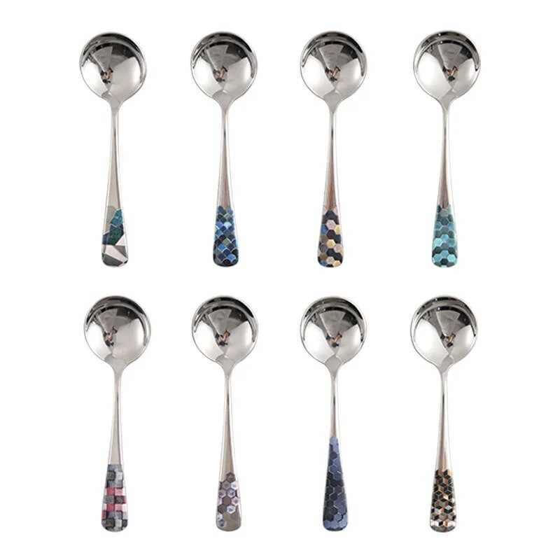 304 rozsdamentes acél koreai stílusú kis kerek kanál pálcika kanál dombornyomott dudor kis kanál pálcika evőeszköz készlet étkészlet