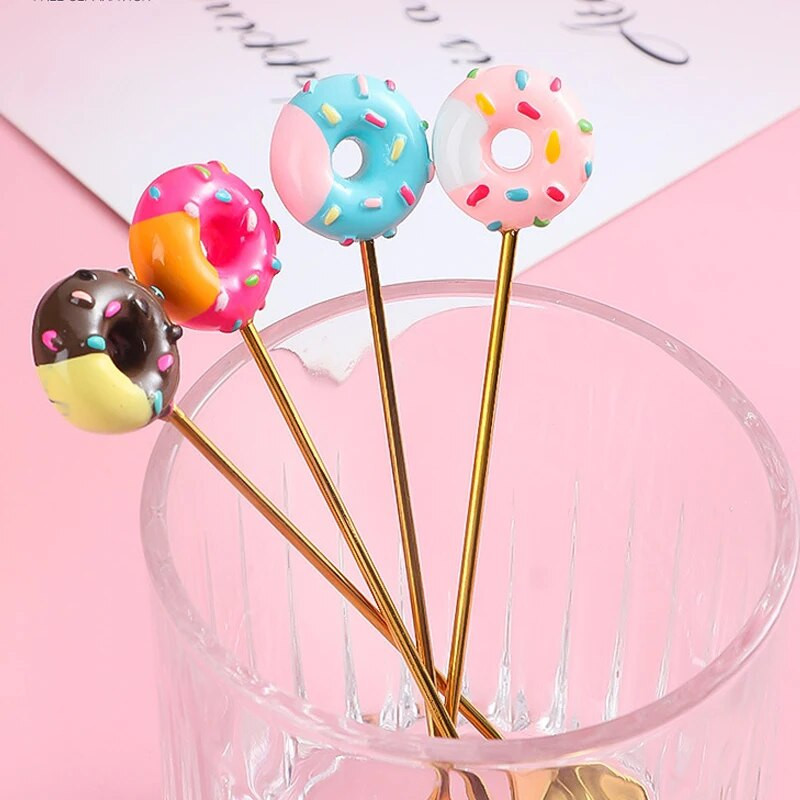 1db desszert kanál rozsdamentes acél fánkvilla kanál Aranyos étkészlet torta gyümölcsvillák kávékeverő kanalak konyhai étkészlet