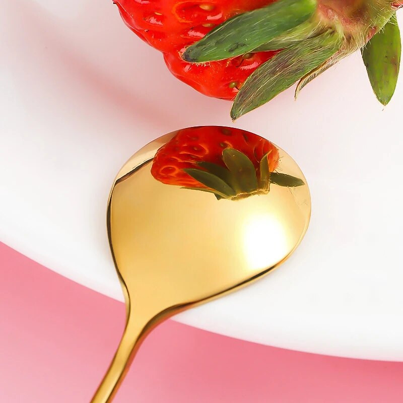 1db desszert kanál rozsdamentes acél fánkvilla kanál Aranyos étkészlet torta gyümölcsvillák kávékeverő kanalak konyhai étkészlet
