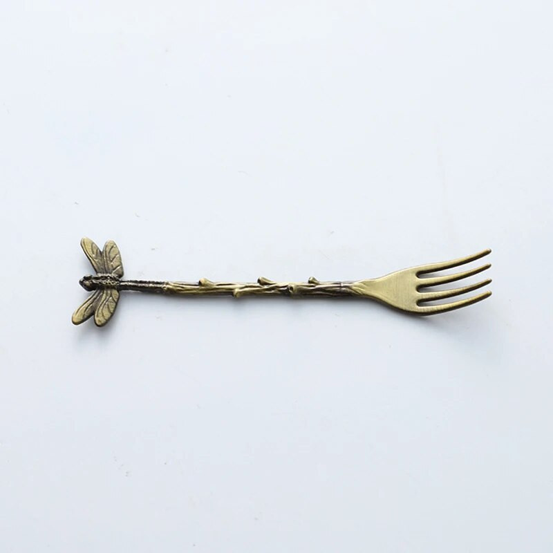 Retro szitakötő ágak levelek forma kanál villa kávé tej keverő kanál torta fagylalt desszert kanál étkészlet karácsonyi ajándékok