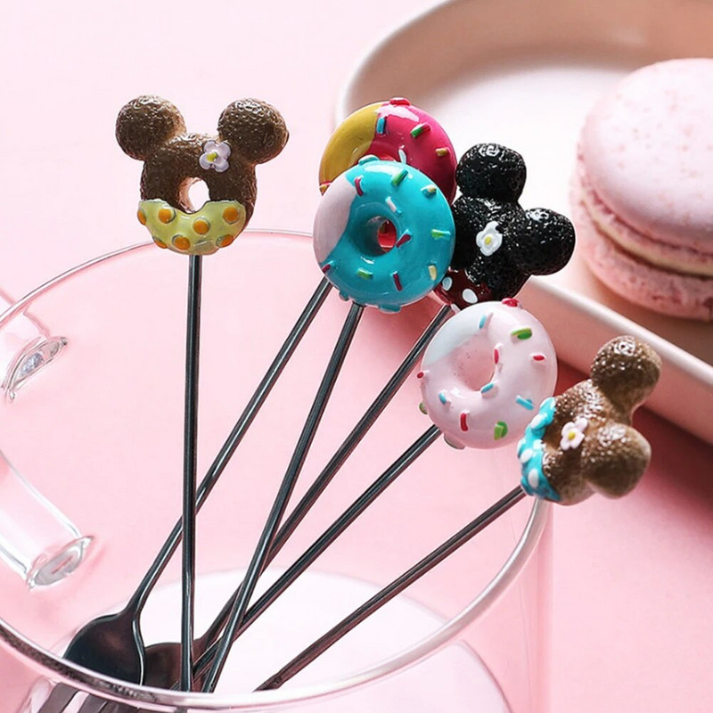 Rozsdamentes acél fánk kanál villa kávé sütemény desszert tea fagylalt rajzfilm teáskanál keverő kanál cukorka aranyos étkészlet gyerekeknek