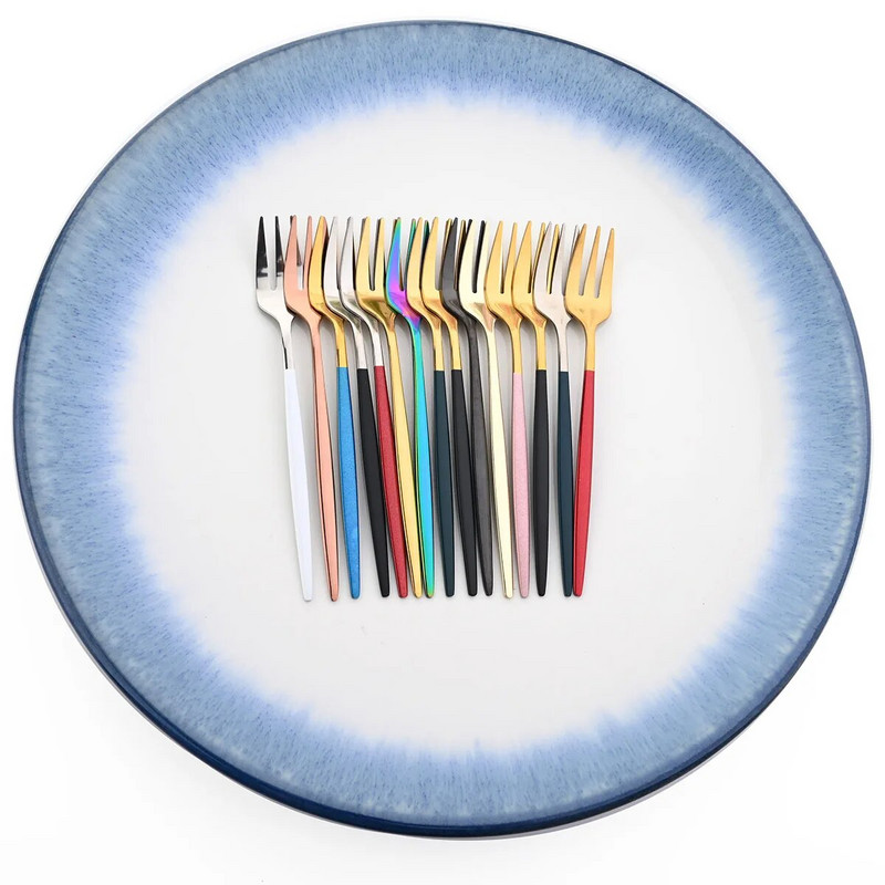 1db teavilla szett rozsdamentes acél kis villa arany gyümölcsvilla desszertvilla tortához snack fekete salátavilla mini tortavilla