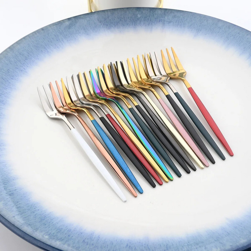 1db teavilla szett rozsdamentes acél kis villa arany gyümölcsvilla desszertvilla tortához snack fekete salátavilla mini tortavilla